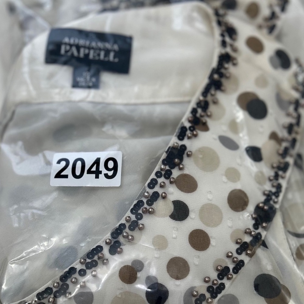 Adrianna Papell Womens Polka Dot Beaded Sequin V-Neck Shift Dress Cream Size 12 - Picture 7 of 7